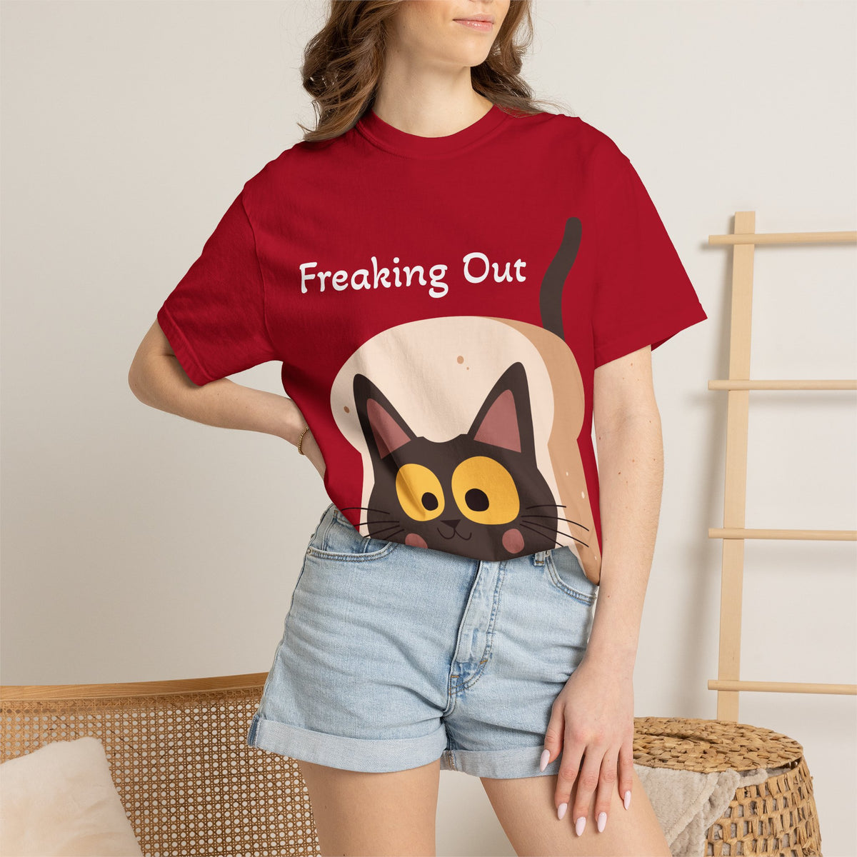 Black Cat in Toast T-Shirt | Cute Kawaii Kitty Illustration