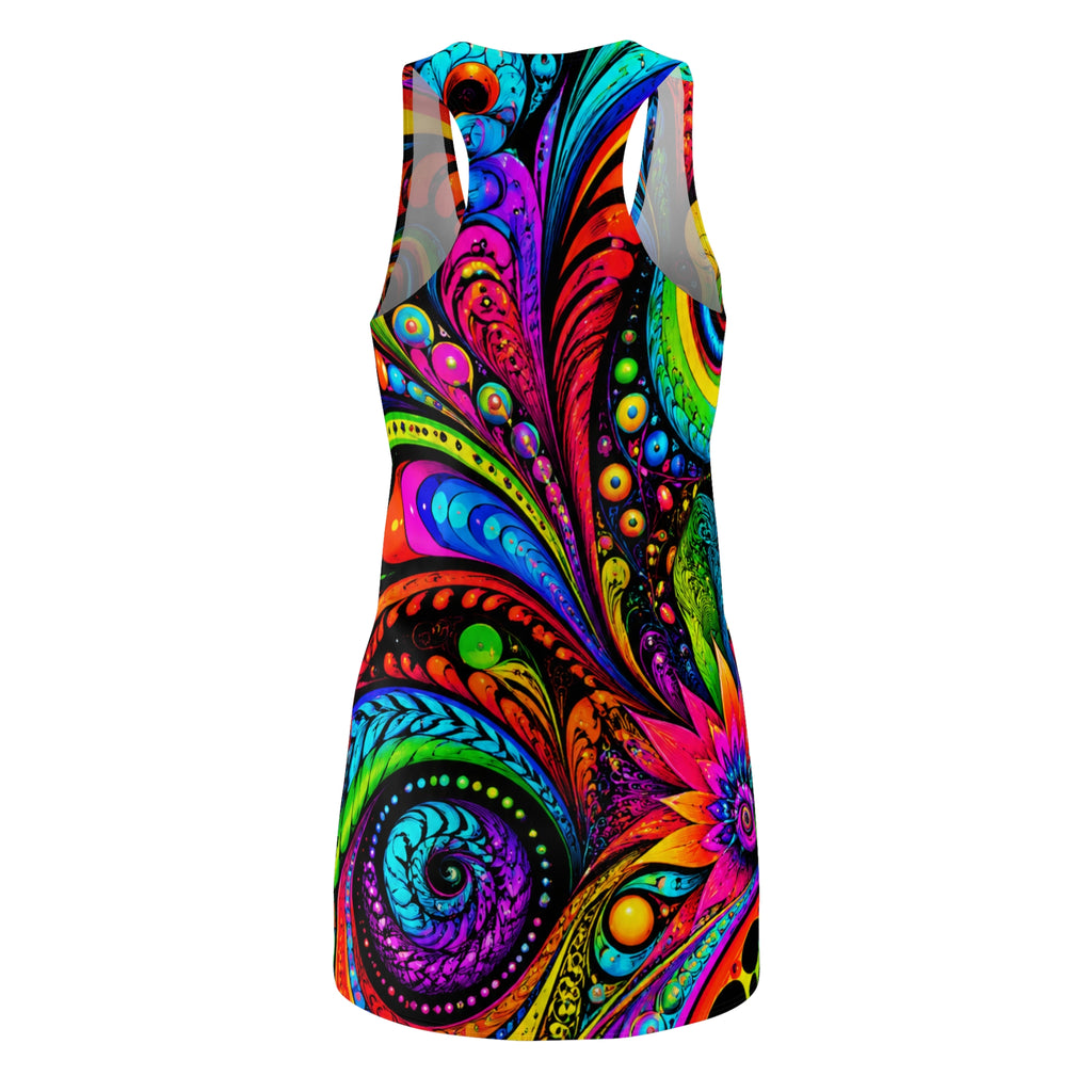 Psychedelic Floral Racerback Dress — Vibrant All-Over Print Sundress