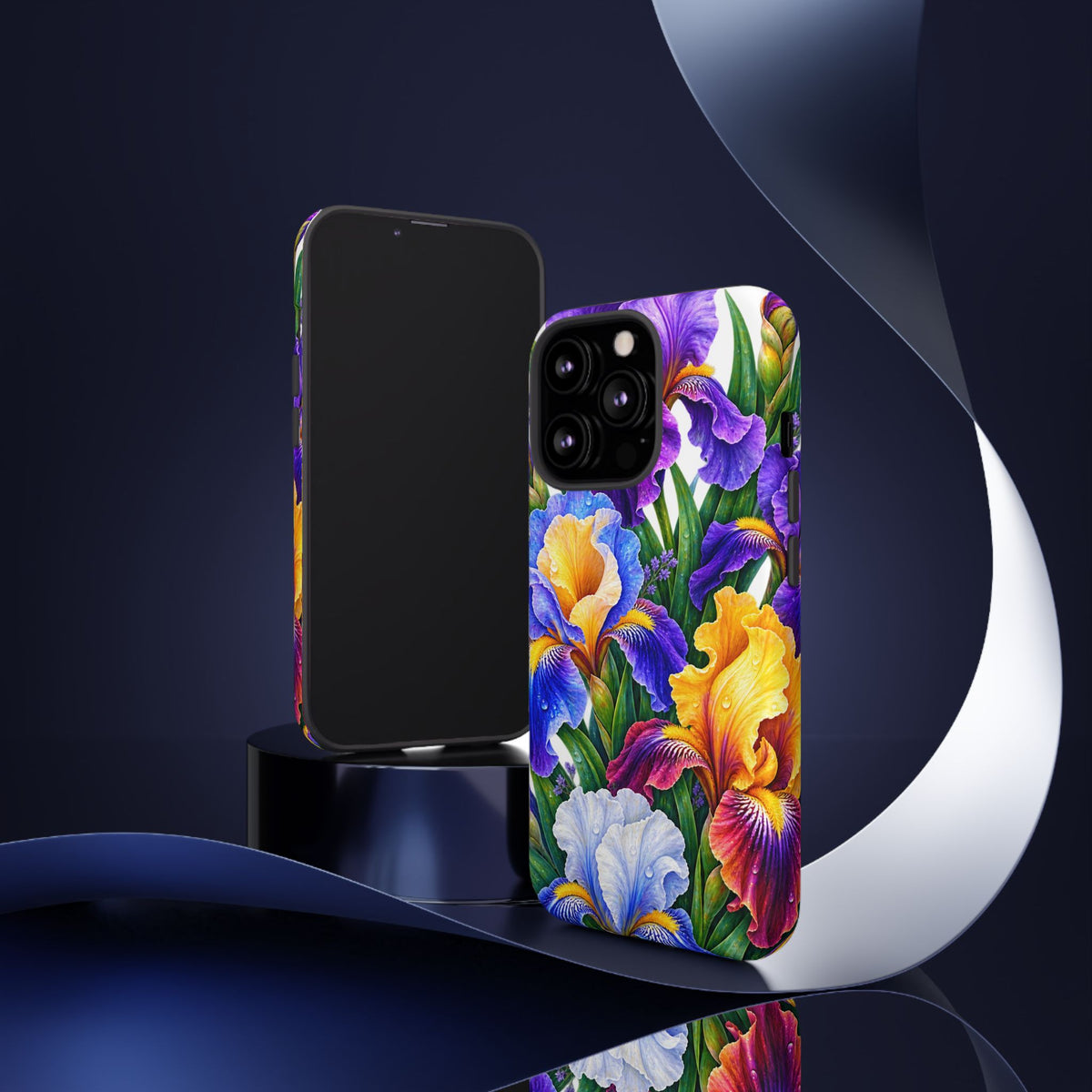 Floral Iris Tough Phone Case — Colorful Watercolor Iris Protective Cover
