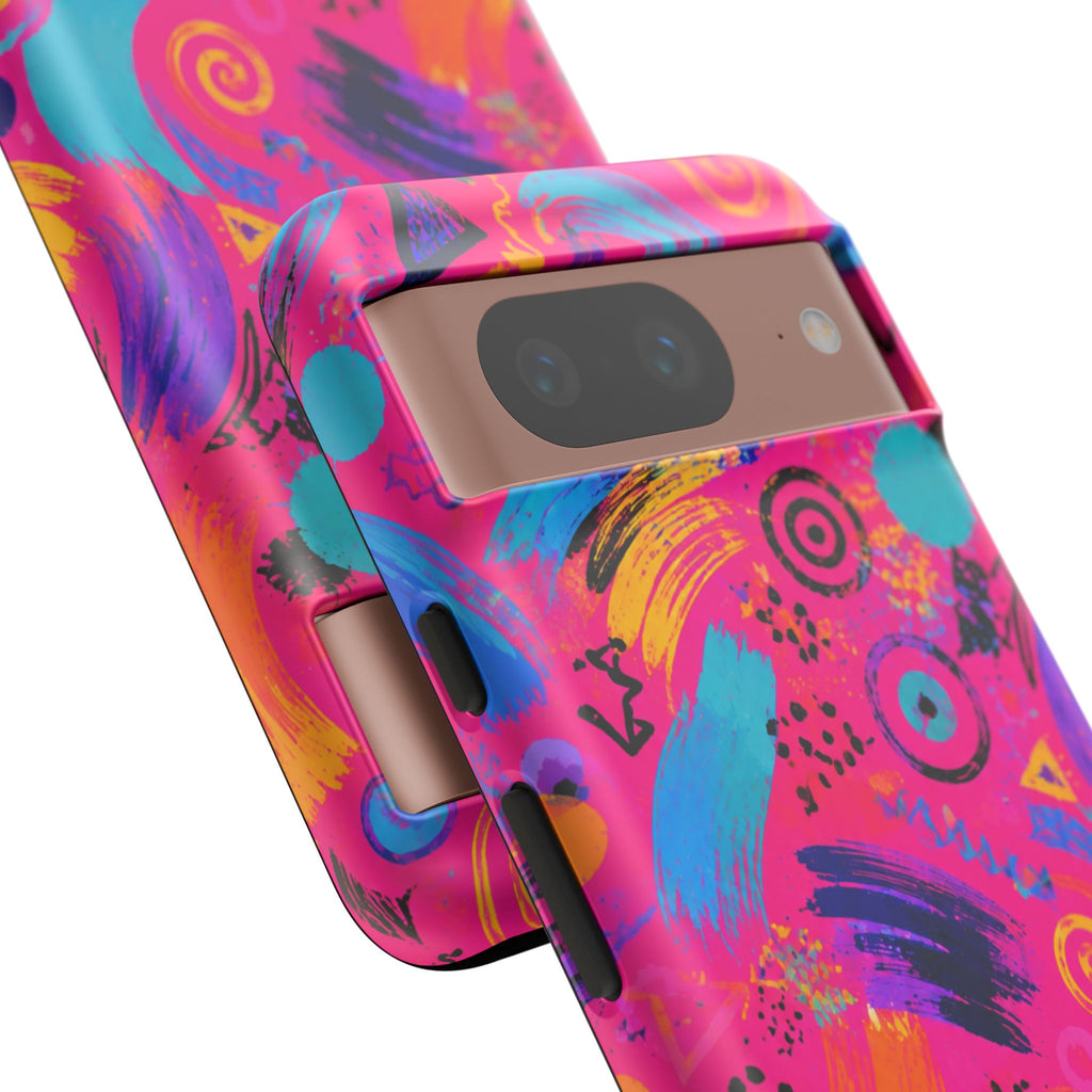 Neon Retro Abstract Tough Phone Case — 80s Brushstroke Pattern
