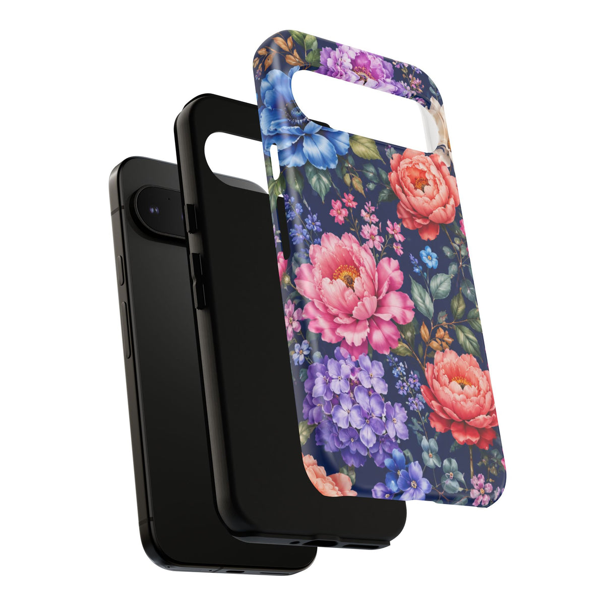 Floral Tough Phone Case – Vibrant Garden Flowers on Navy