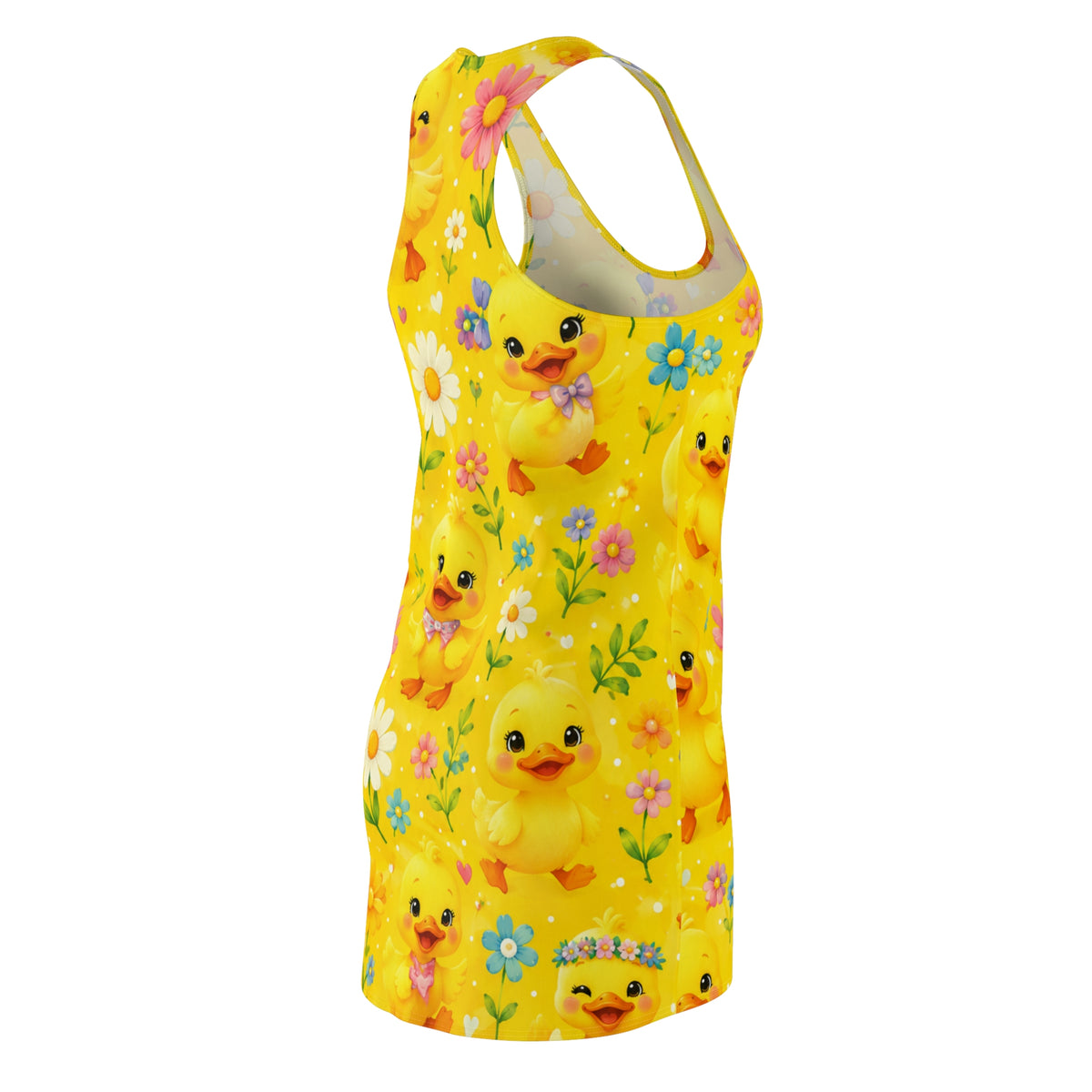 Yellow Duckling Floral Racerback Dress — Cute Spring Easter AOP