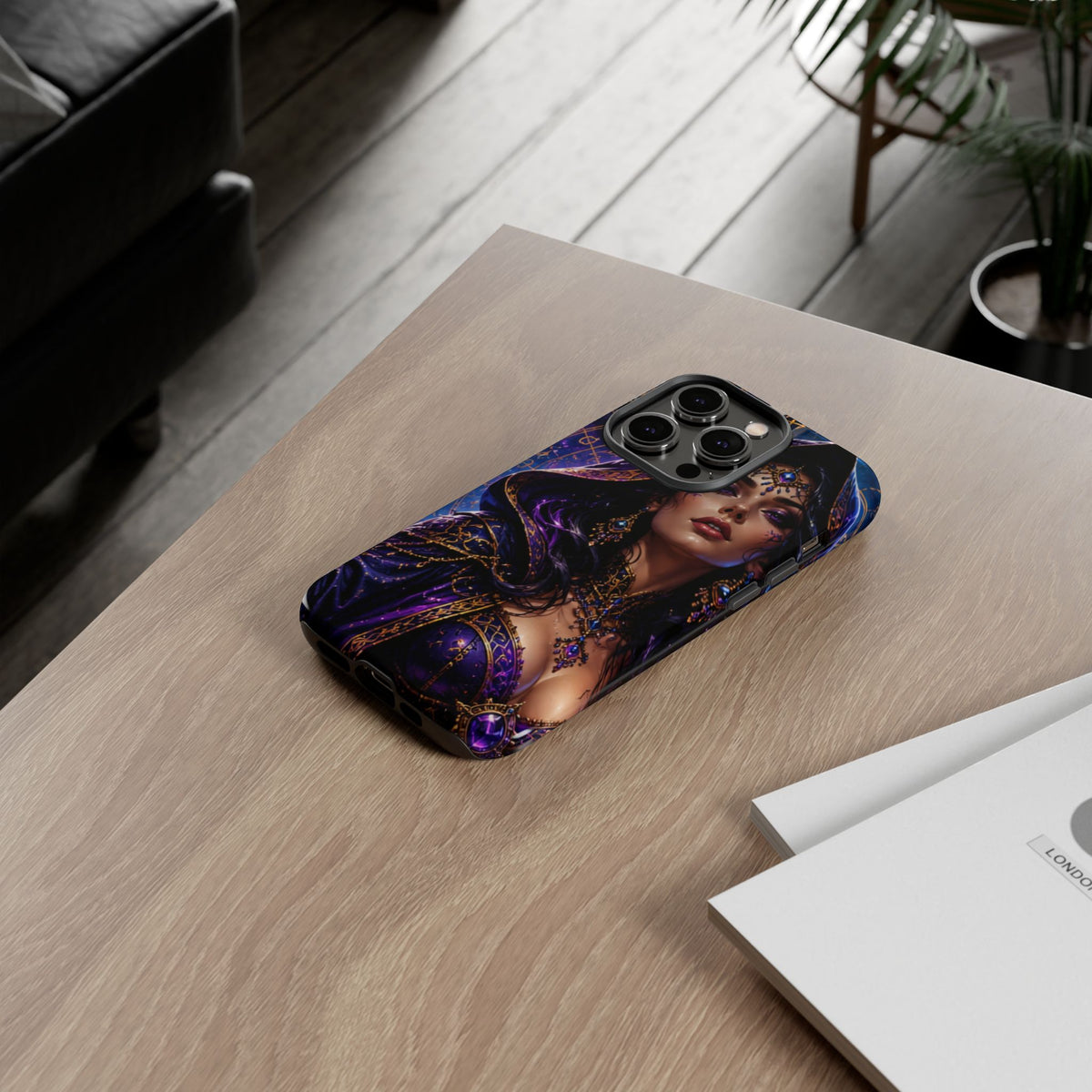 Phone Case — Mystical Sorceress Art Protective Tough Case (Astrology, Purple Hooded Witch)