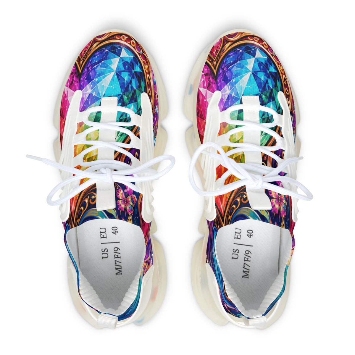 Women's Colorful Gem Mosaic Mesh Sneakers — Vibrant Pattern Athletic Shoes