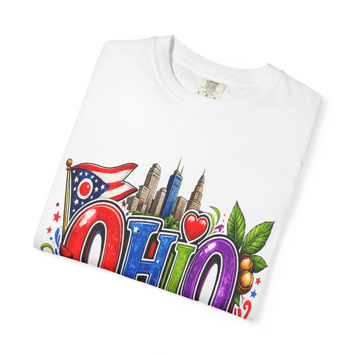 Ohio State Skyline Graphic T-shirt | State Flag Floral Design