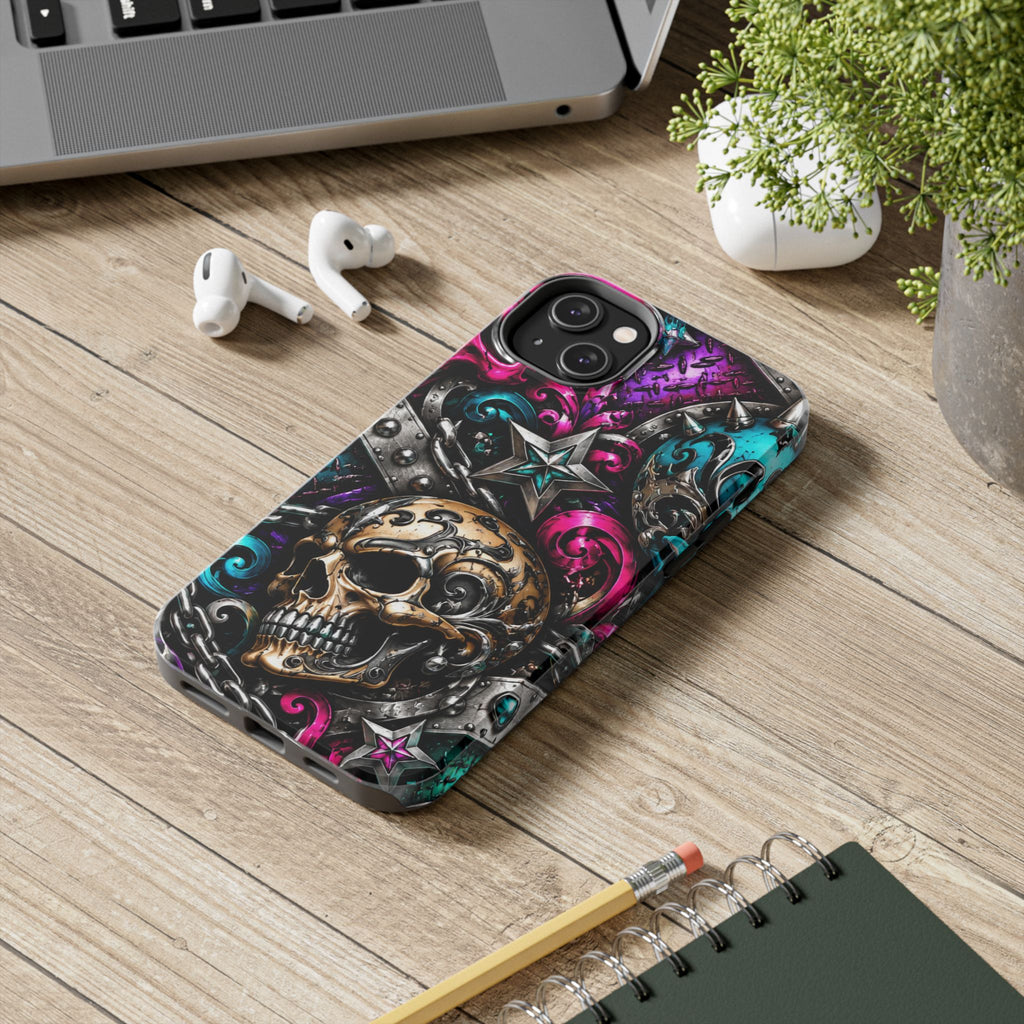 Skull & Stars Tough Phone Case | Colorful Gothic Skull Phone Case