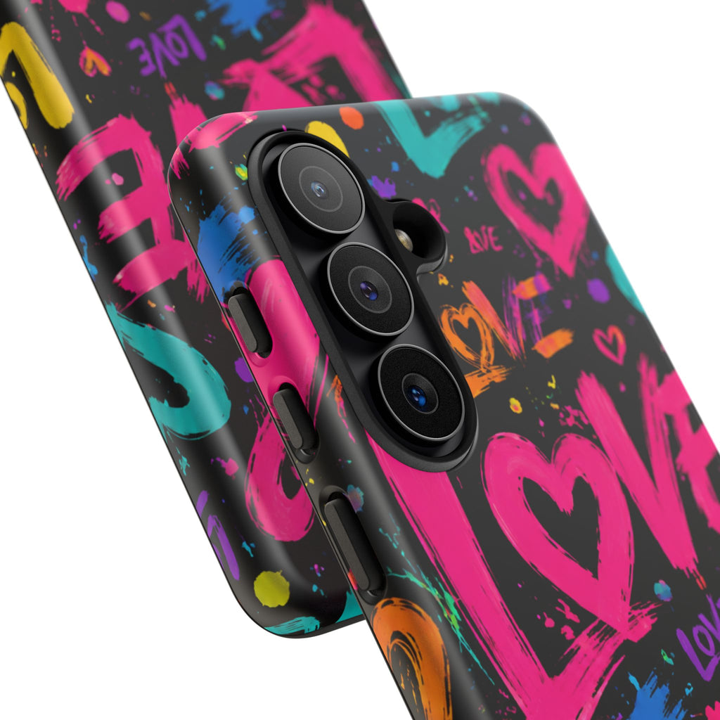 Phone Case — Neon Graffiti "Love" Hearts Protective Tough Case