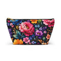 Floral Accessory Pouch — Vibrant Garden Makeup Bag with T-Bottom