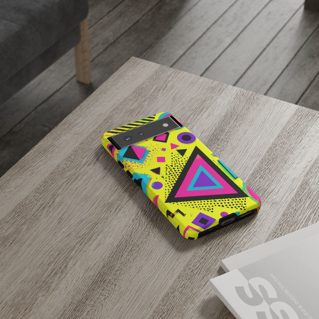 Retro 80s Geometric Phone Case — Neon Memphis Triangle Design