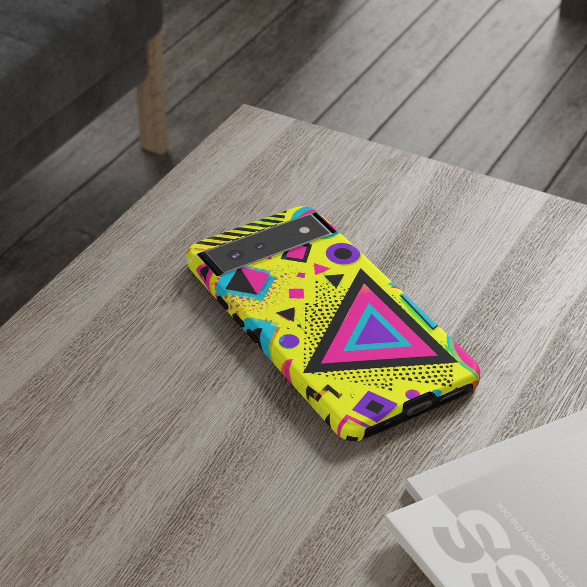 Retro 80s Geometric Phone Case — Neon Memphis Triangle Design