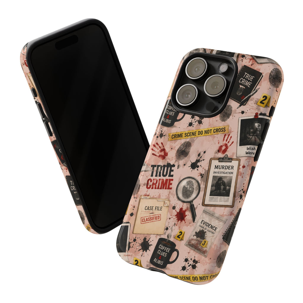 True Crime Pattern Phone Case – Detective Evidence, Crime Scene Tape & 'True Crime' Design