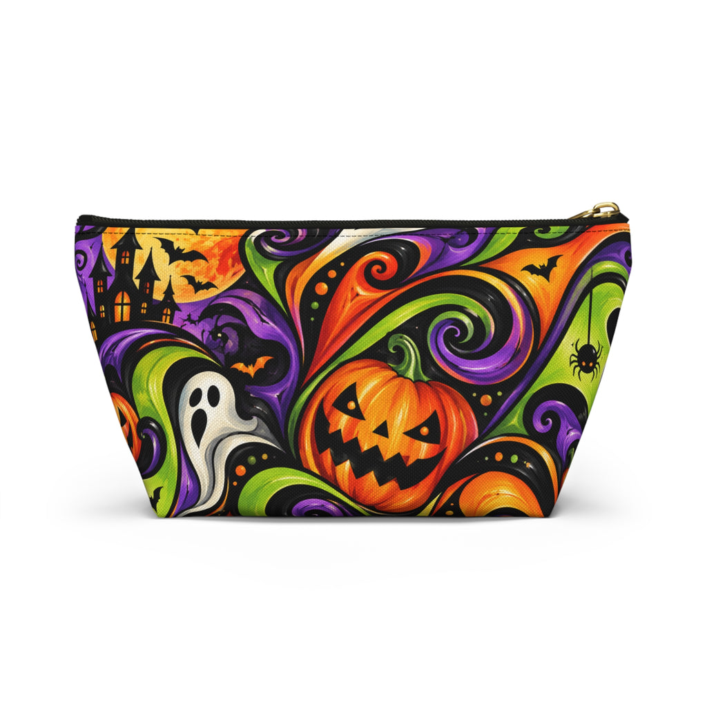 Halloween Pumpkin Ghost Makeup Bag — Spooky Halloween Accessory Pouch