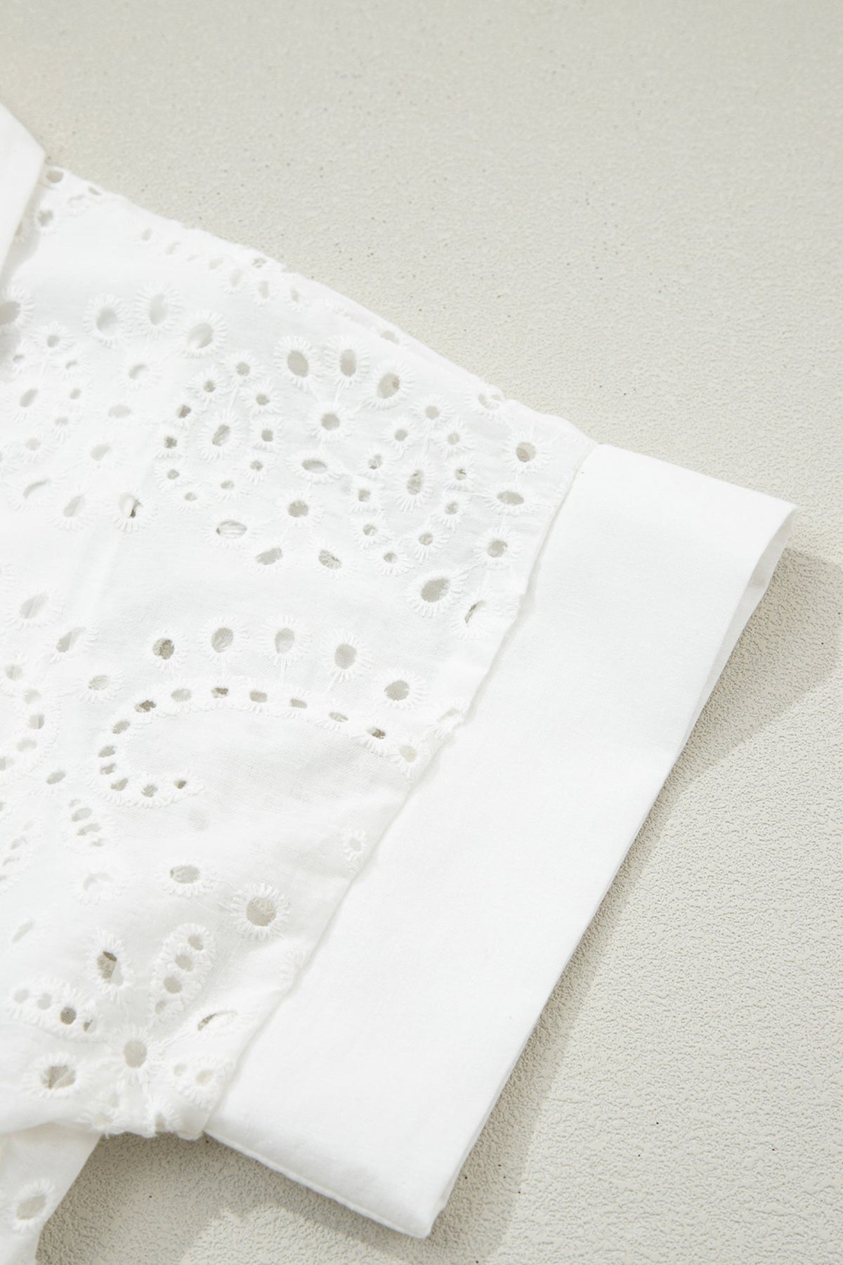Solid Embroidered Eyelet Collared V-Neck Mini Dress