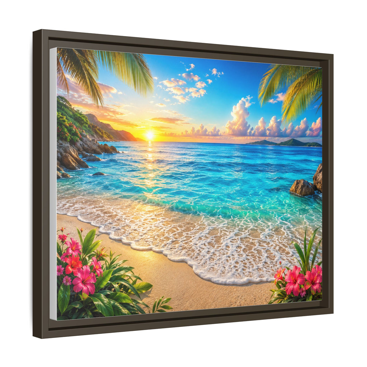 Framed Beach Sunset Matte Canvas Wall Art — Tropical Ocean Sunrise Decor