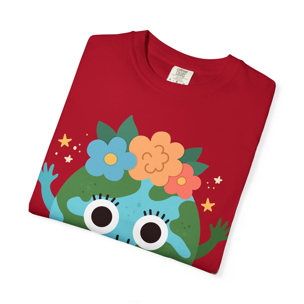 Flower Crown Earth Illustration T-shirt | Cute Planet Graphic