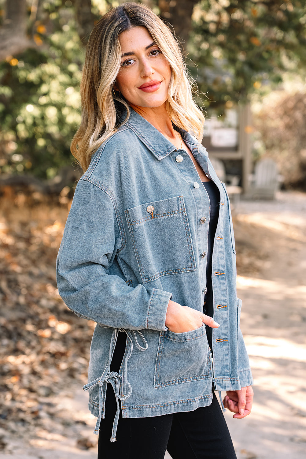 Denim Patch Pocket Side-Tie Jacket