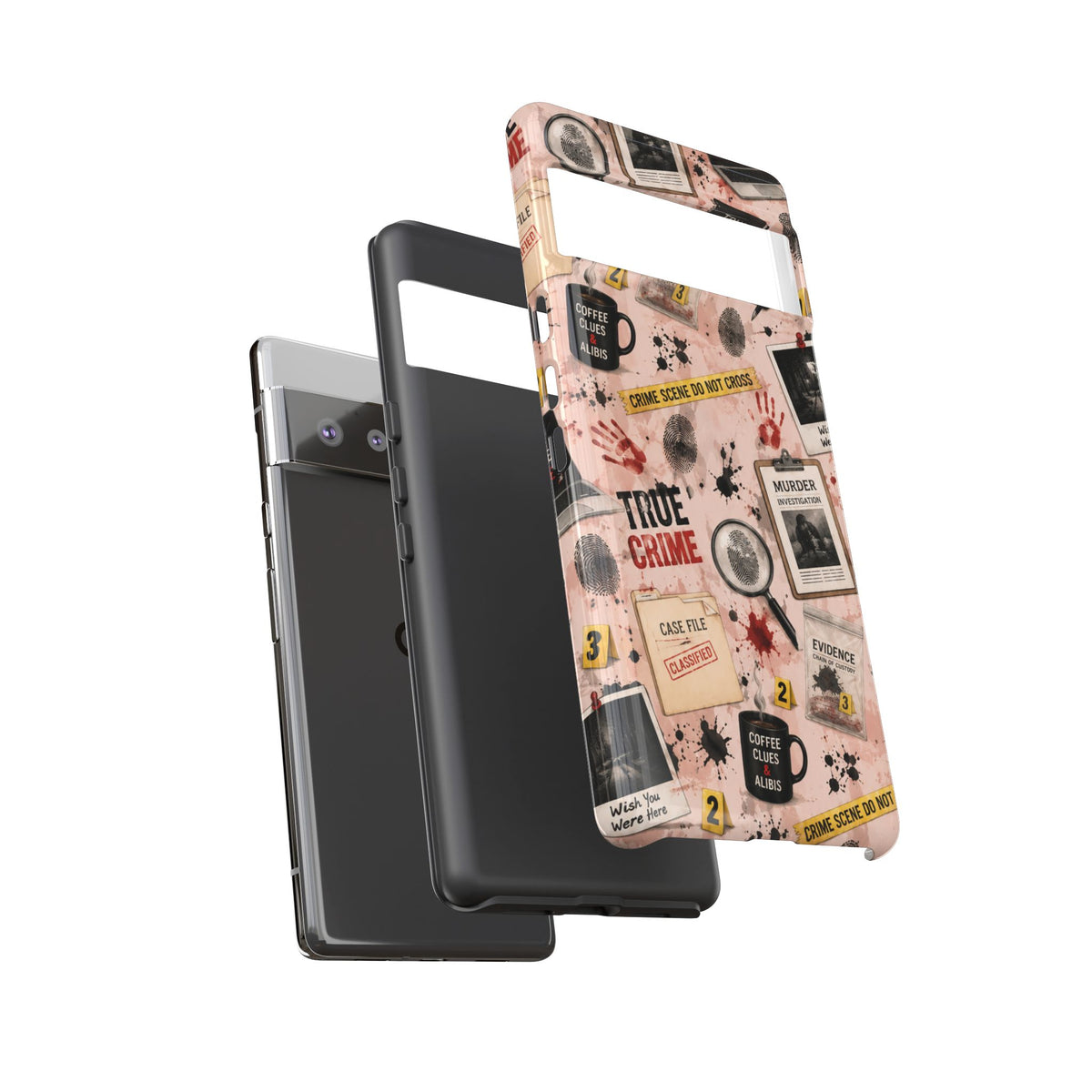 True Crime Pattern Phone Case – Detective Evidence, Crime Scene Tape & 'True Crime' Design