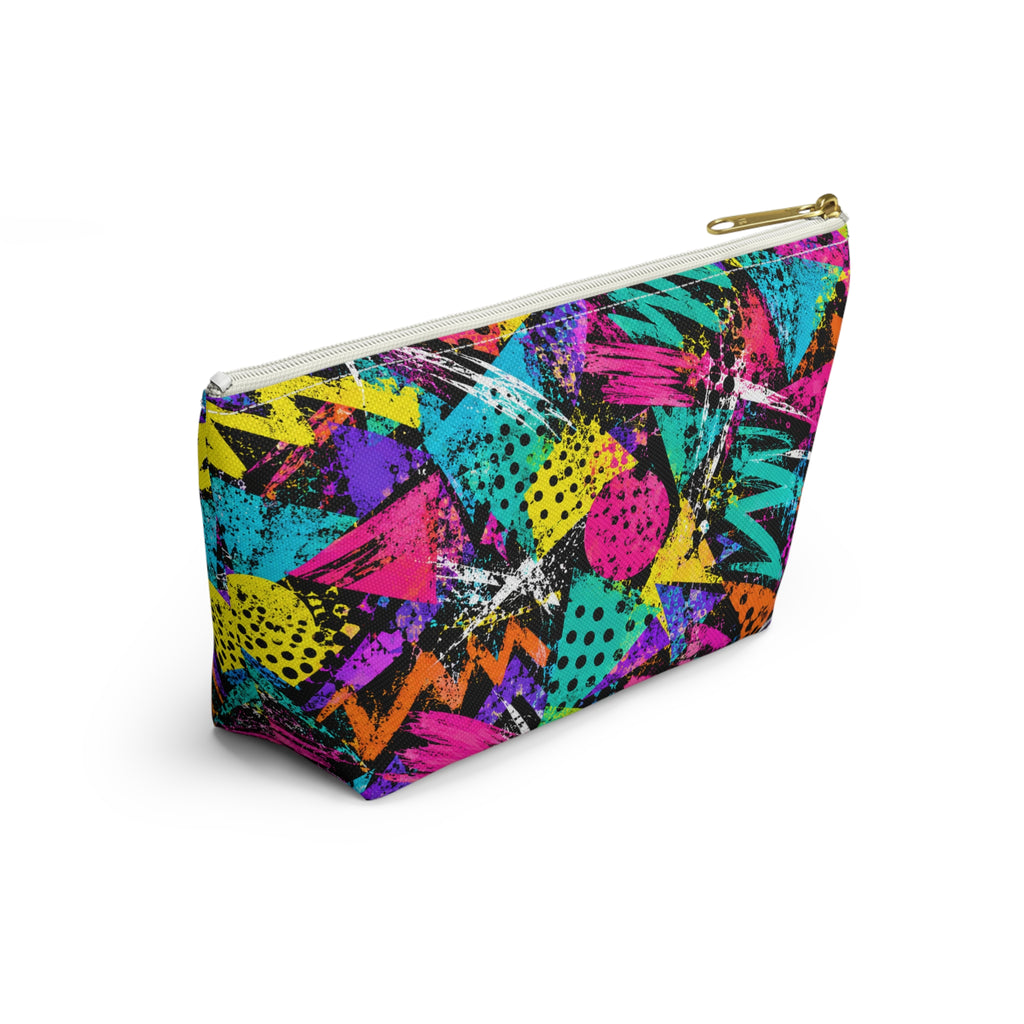 Neon 90s Retro Accessory Pouch — Geometric Splash Makeup Bag