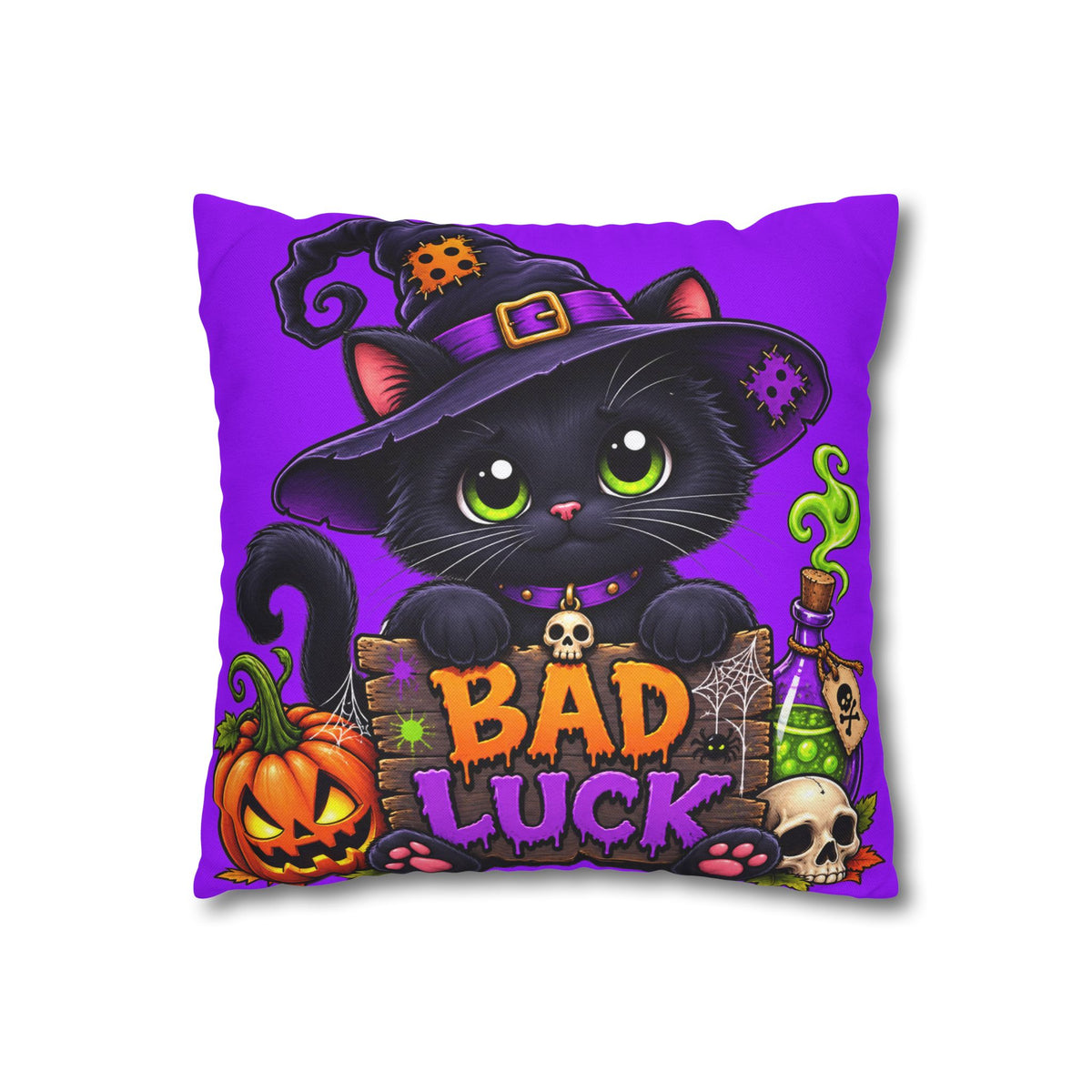 Halloween Black Cat Pillowcase — "Bad Luck" Spooky Cute Decorative Pillow