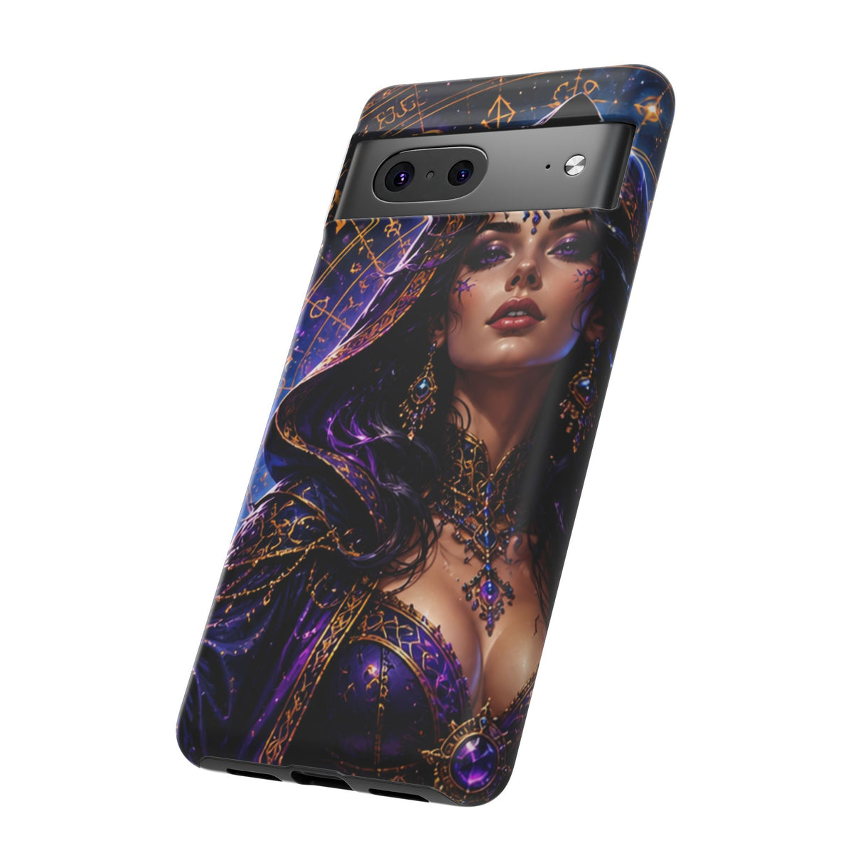 Phone Case — Mystical Sorceress Art Protective Tough Case (Astrology, Purple Hooded Witch)