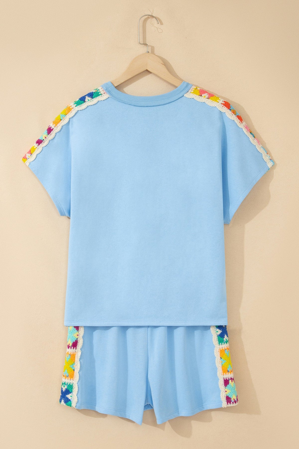 Crochet Patchwork Top & Elastic Shorts Set