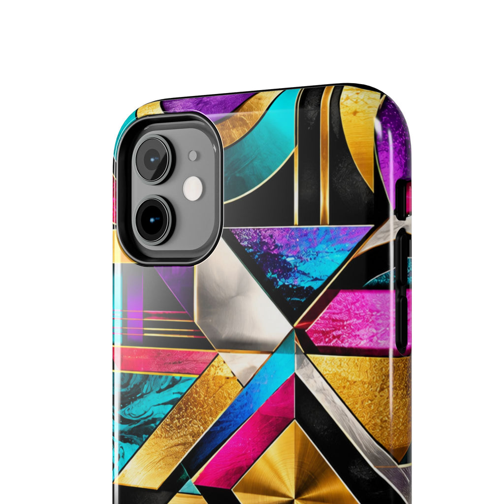 Geometric Art Deco Tough Phone Case — Vibrant Gold, Teal & Magenta Pattern