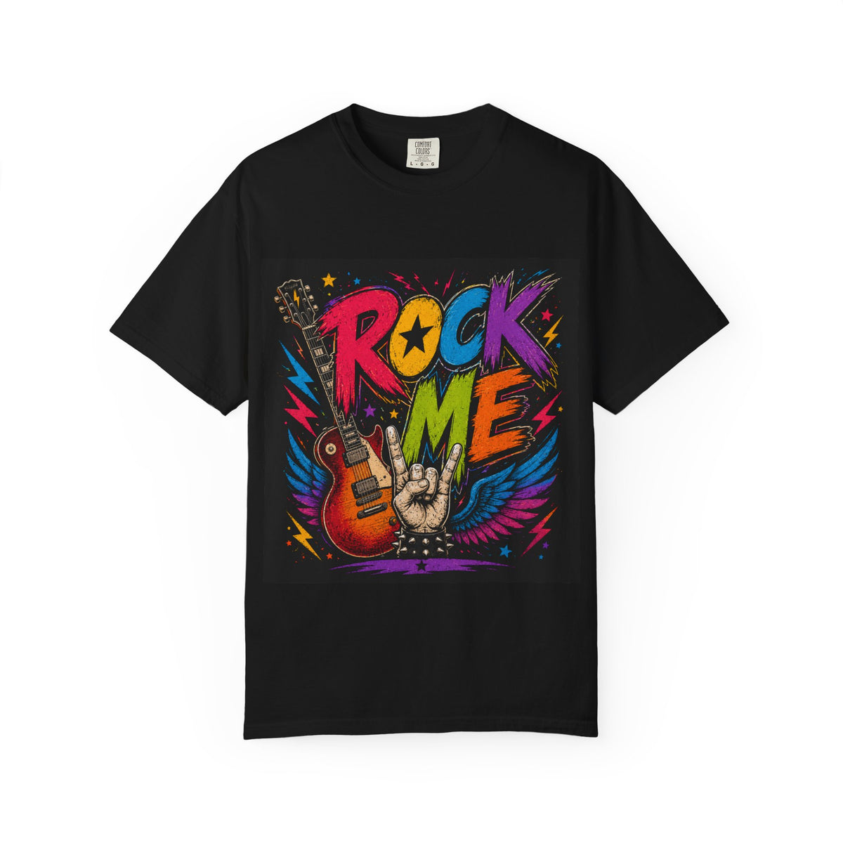 Rock Me graphic T-shirt | Electric Guitar, Hand Sign, Retro Concert