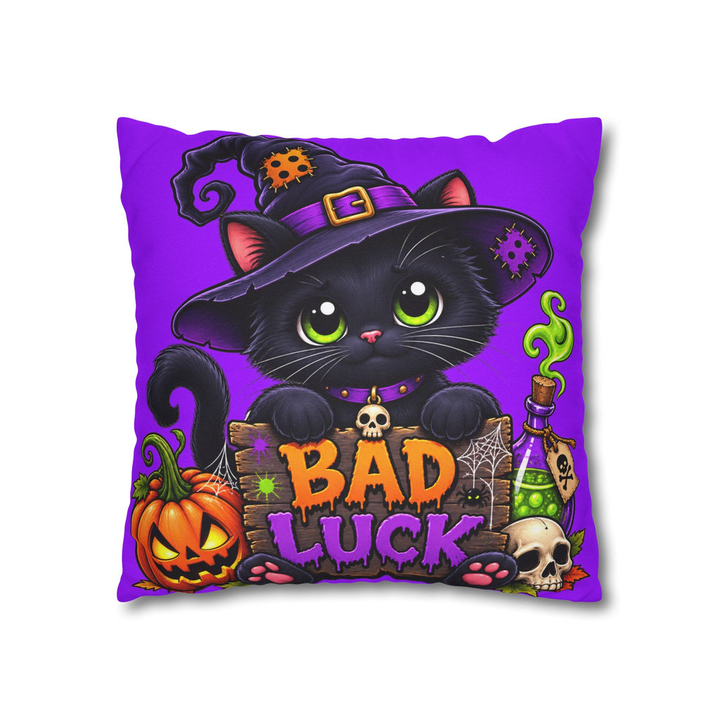Halloween Black Cat Pillowcase — "Bad Luck" Spooky Cute Decorative Pillow