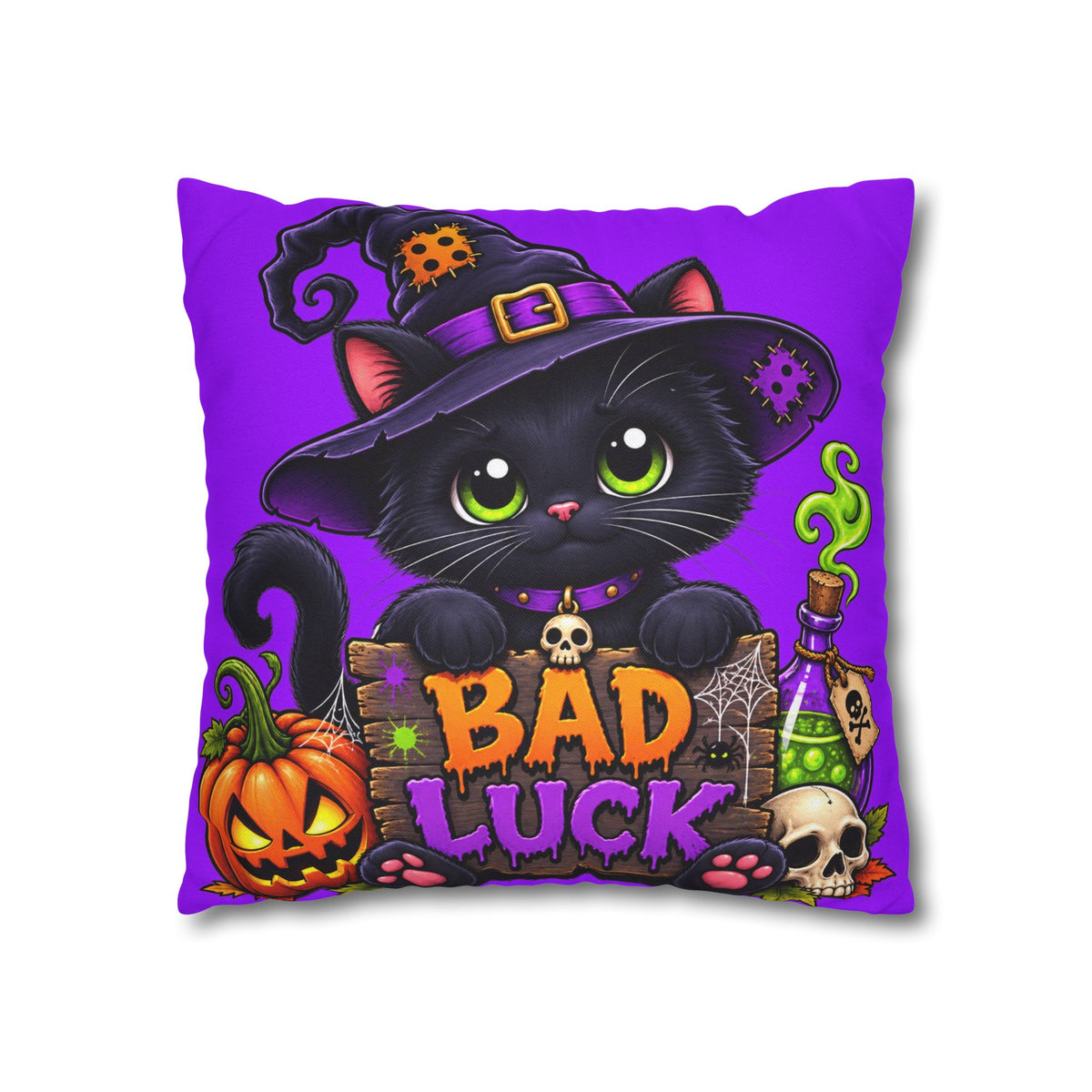 Halloween Black Cat Pillowcase — "Bad Luck" Spooky Cute Decorative Pillow