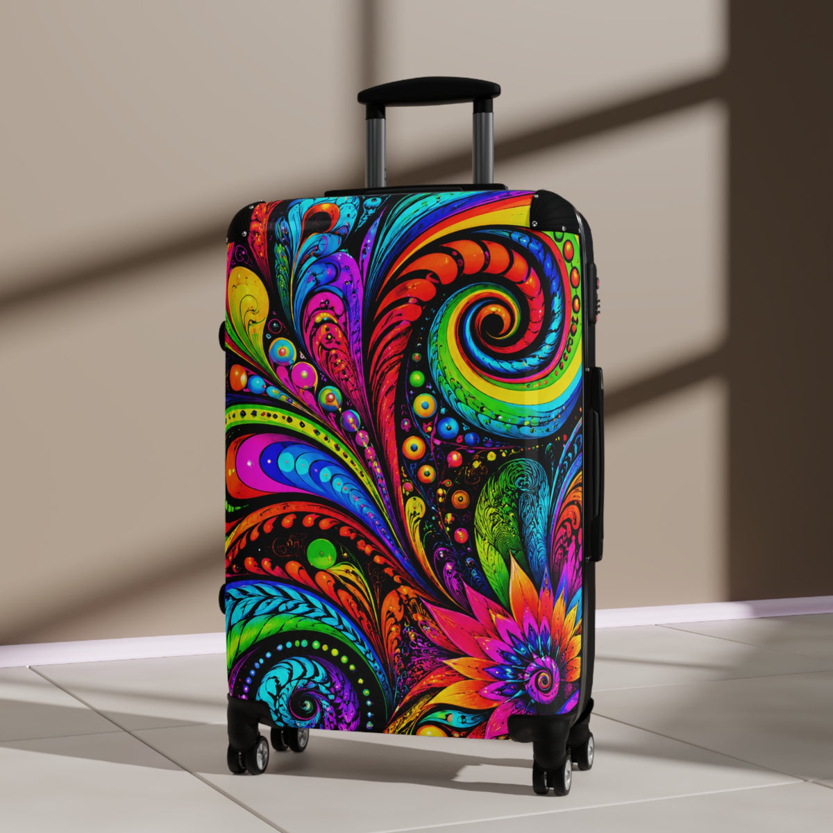 Psychedelic Paisley Carry-On Suitcase — Vibrant Swirl Hard-Side Luggage