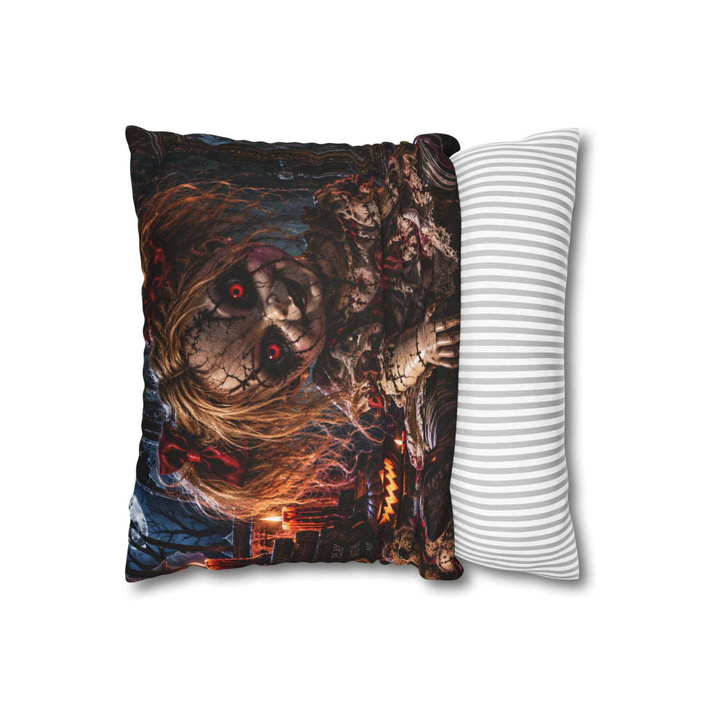 Creepy Halloween Doll Decorative Pillowcase — Spooky Pumpkin Horror Throw Cover