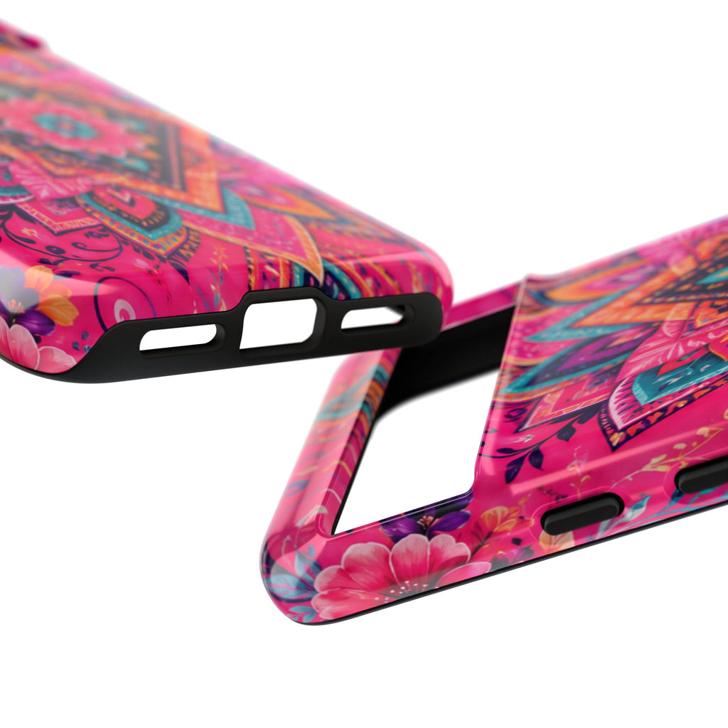 Floral Mandala Tough Phone Case — Pink Boho Protective Cover