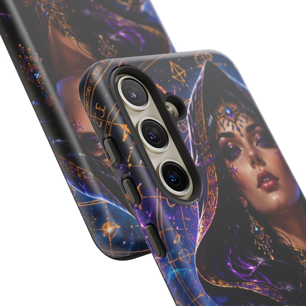 Phone Case — Mystical Sorceress Art Protective Tough Case (Astrology, Purple Hooded Witch)