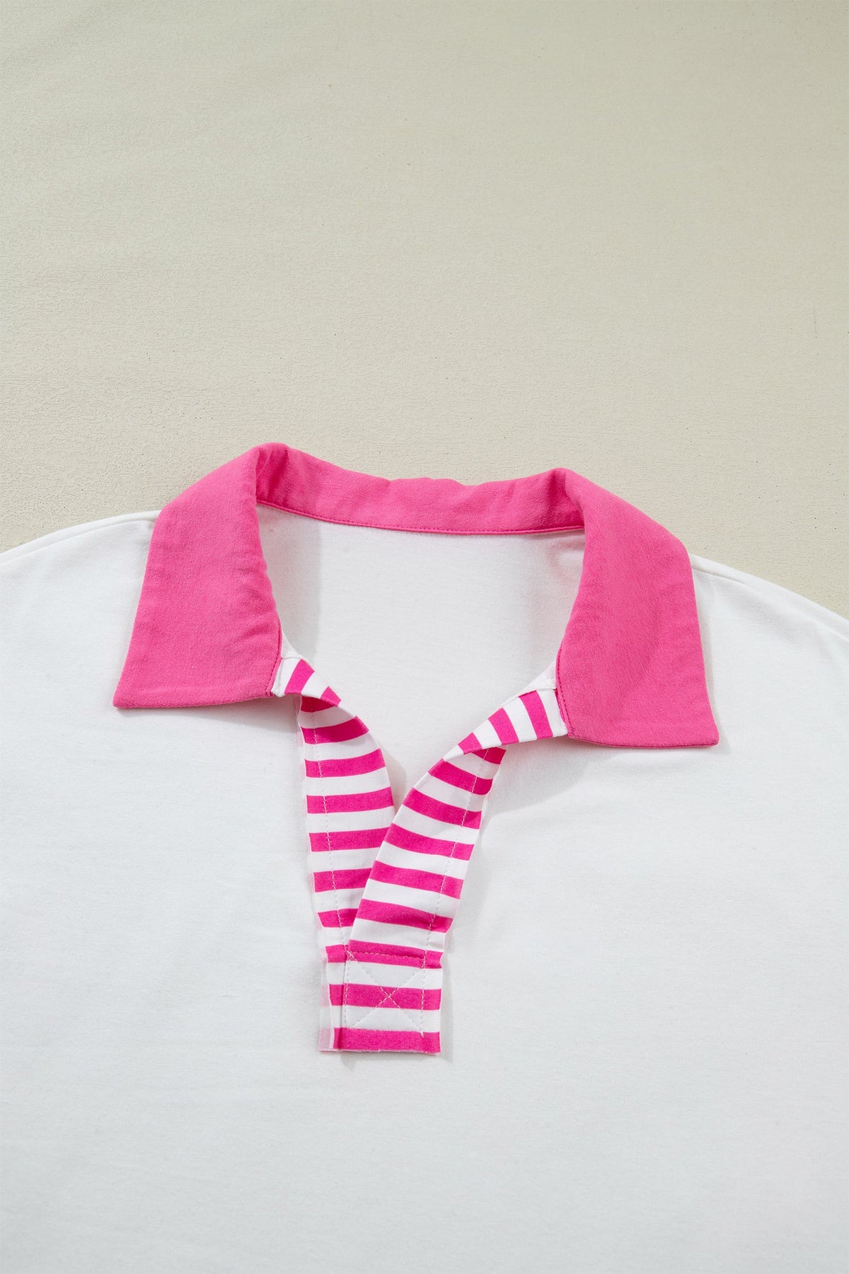 Stripe Coloblock Patchwork Polo Collar 3/4 Sleeve Tee