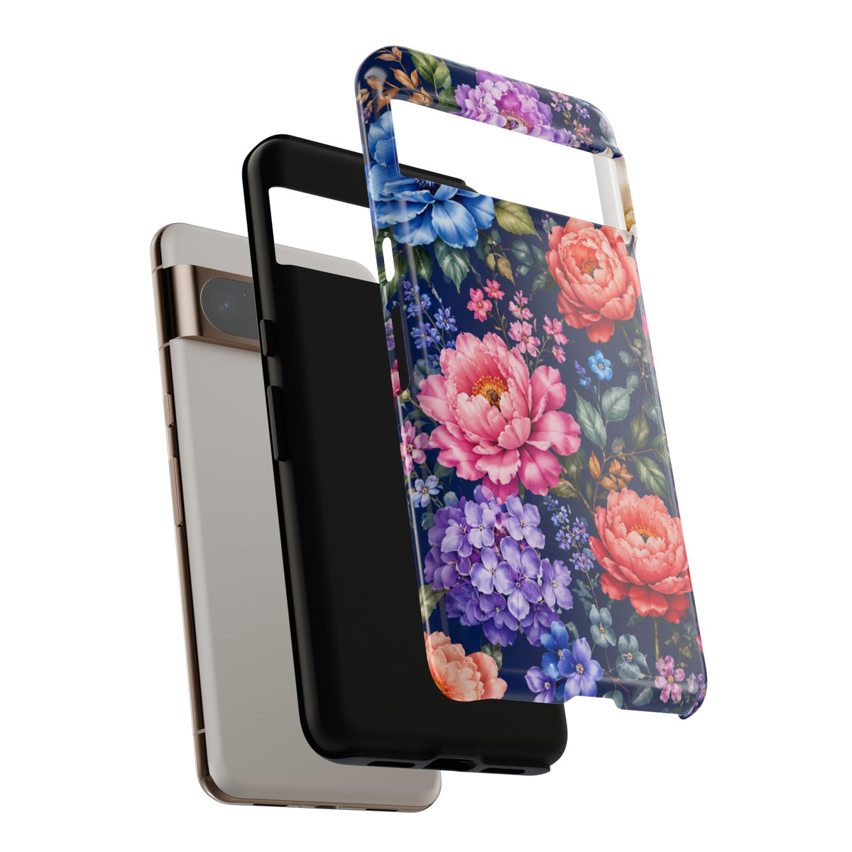 Floral Tough Phone Case – Vibrant Garden Flowers on Navy