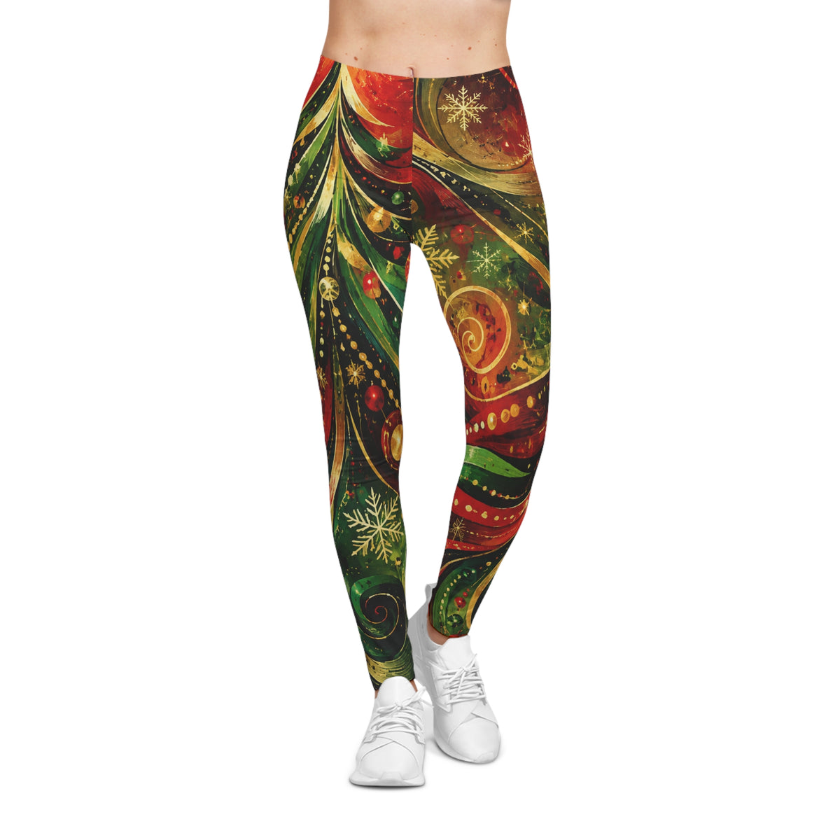 Christmas Swirl Leggings — Festive Holiday Tree Print