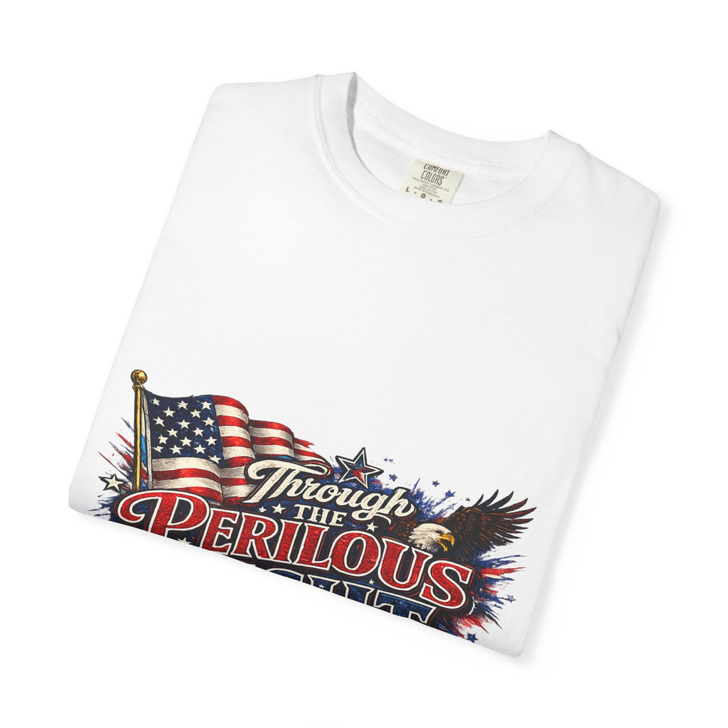 Through the Perilous Fight American Flag Eagle T-shirt | Patriotic Tee