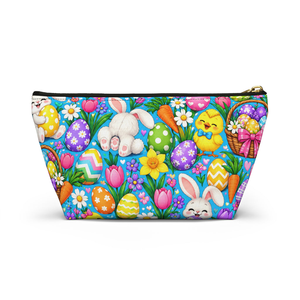 Easter Bunny & Eggs Accessory Pouch — Cute Spring T-Bottom Makeup Bag
