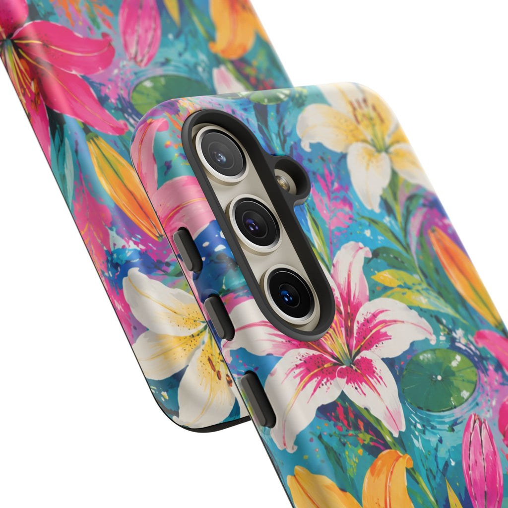 Floral Lily Tough Phone Case — Colorful Tropical Flower Protective Cover