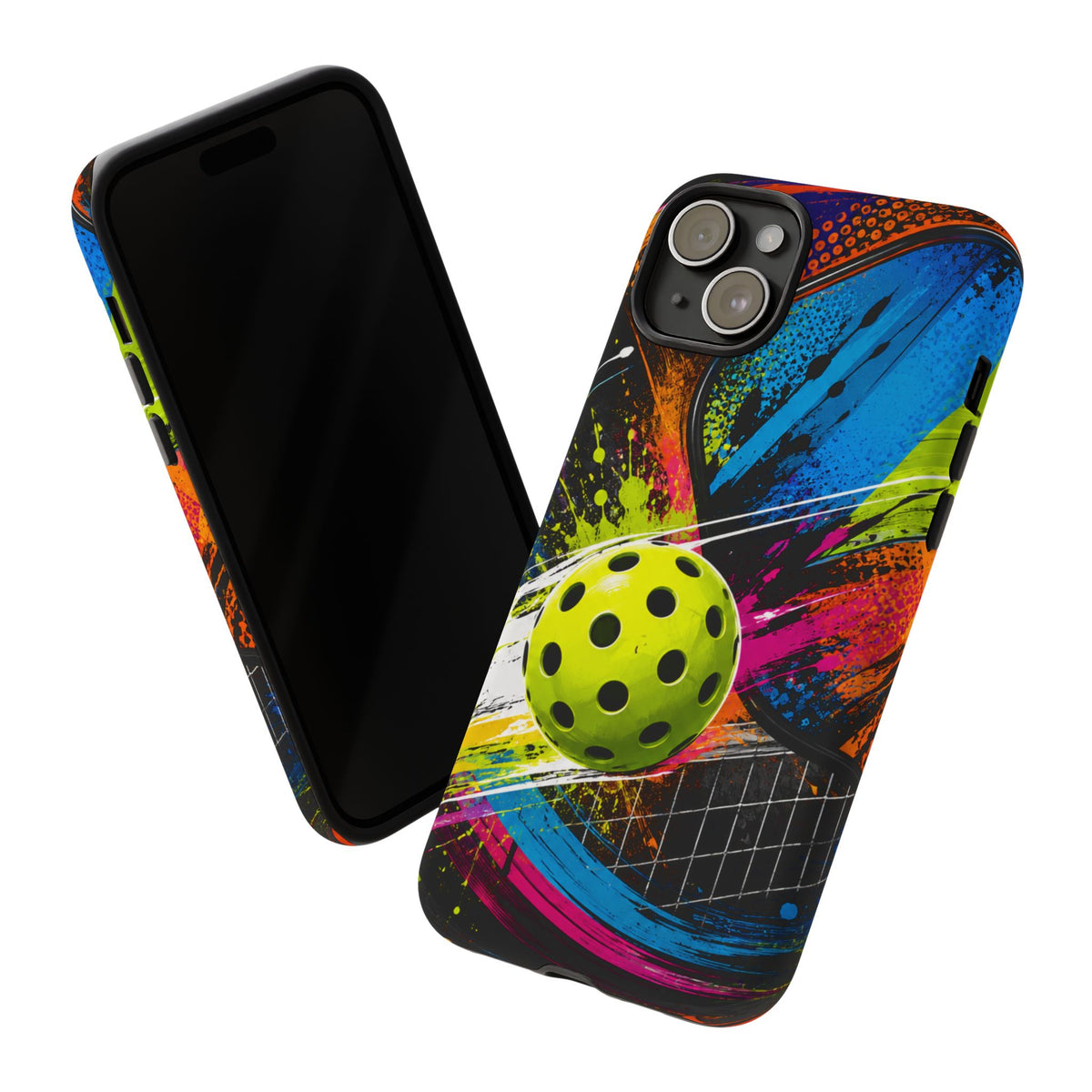 Pickleball Phone Case – Neon Paddle & Ball Splash Tough Case