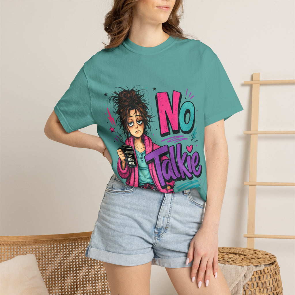 No Talkie Graphic T-Shirt | Grumpy Coffee Girl Illustration