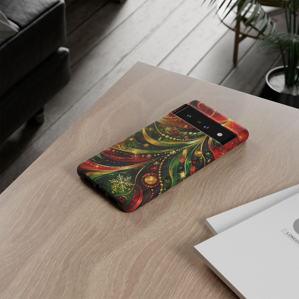 Christmas Tree Tough Phone Case — Festive Red & Green Holiday Phone Cover