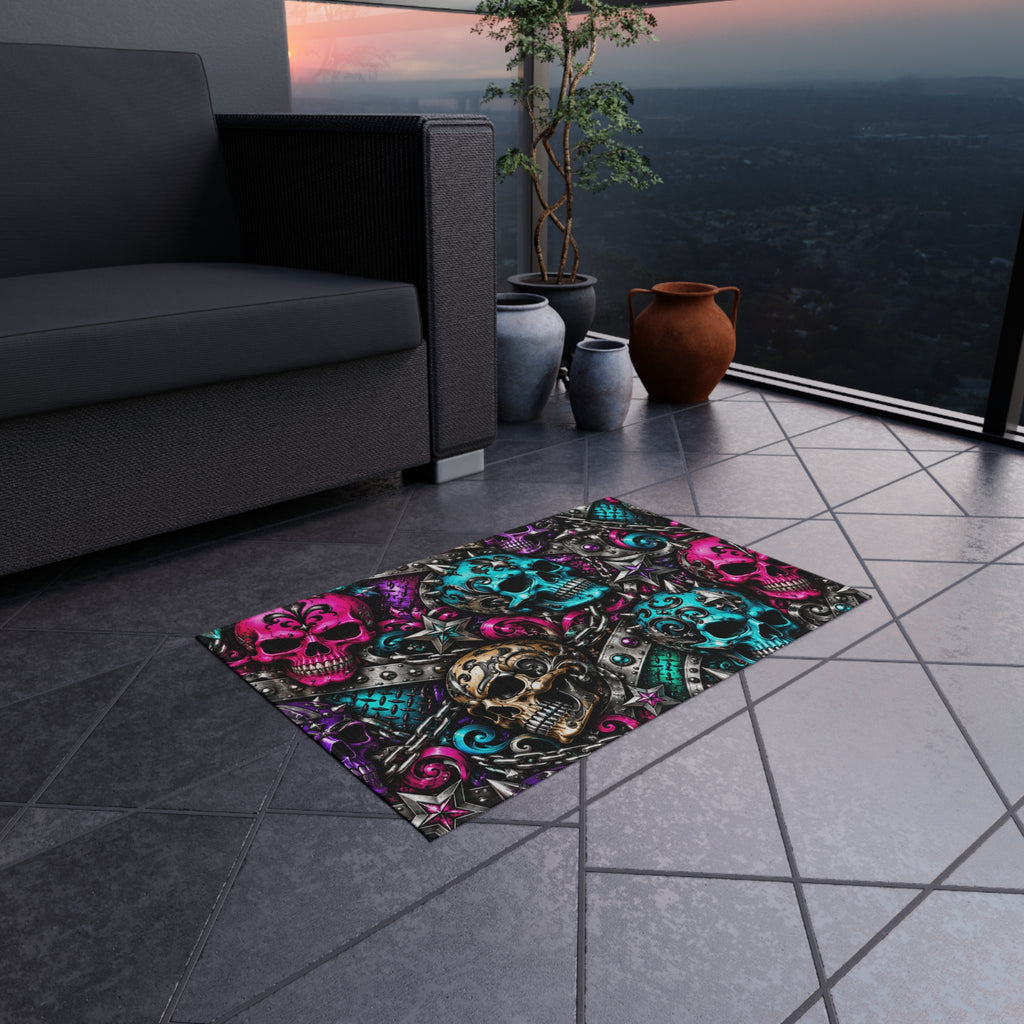 Skull Mosaic Outdoor Rug — Colorful Gothic Skull Pattern Doormat