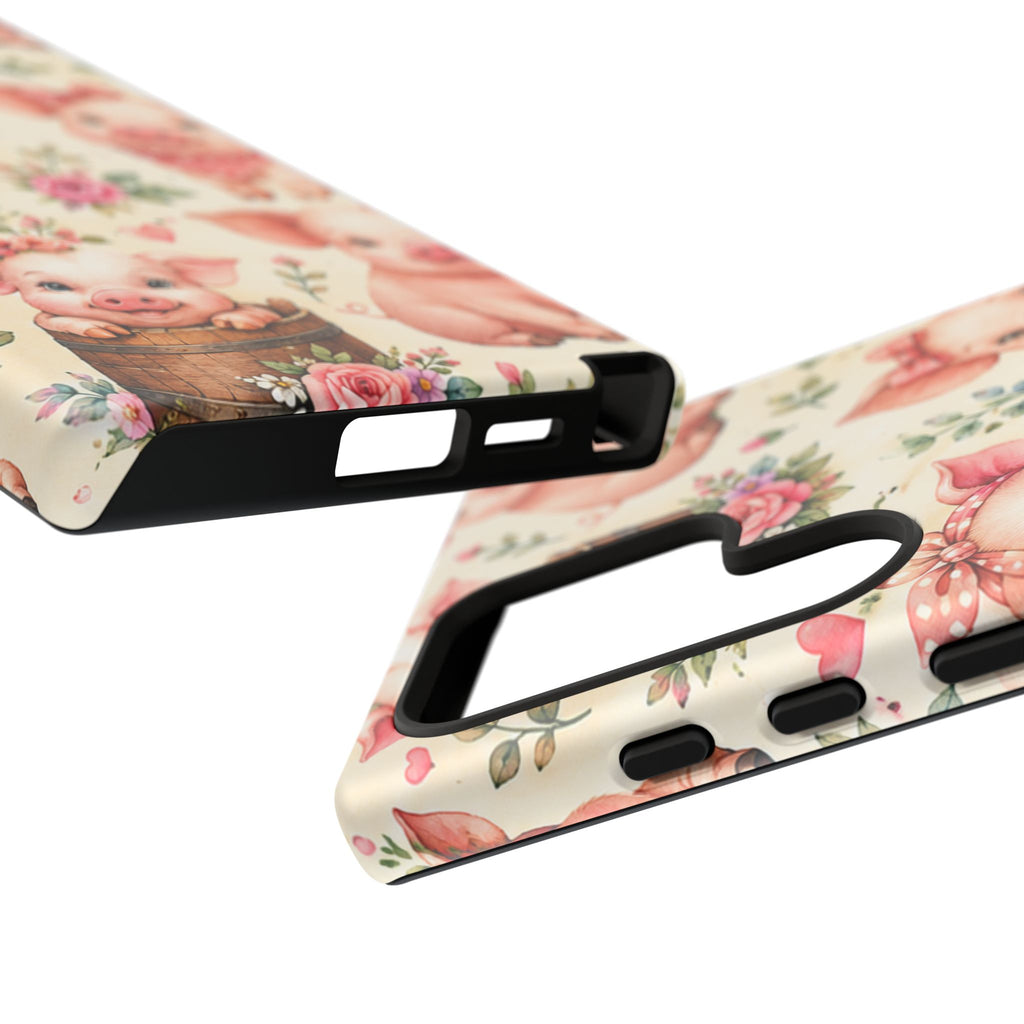 Cute Pink Piglet Phone Case — Vintage Floral Farm Animal iPhone Cover