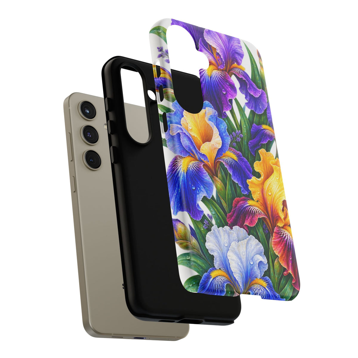 Floral Iris Tough Phone Case — Colorful Watercolor Iris Protective Cover