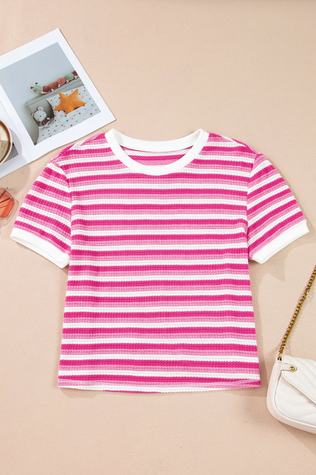 Stripe Textured Knit Short Sleeve Tee