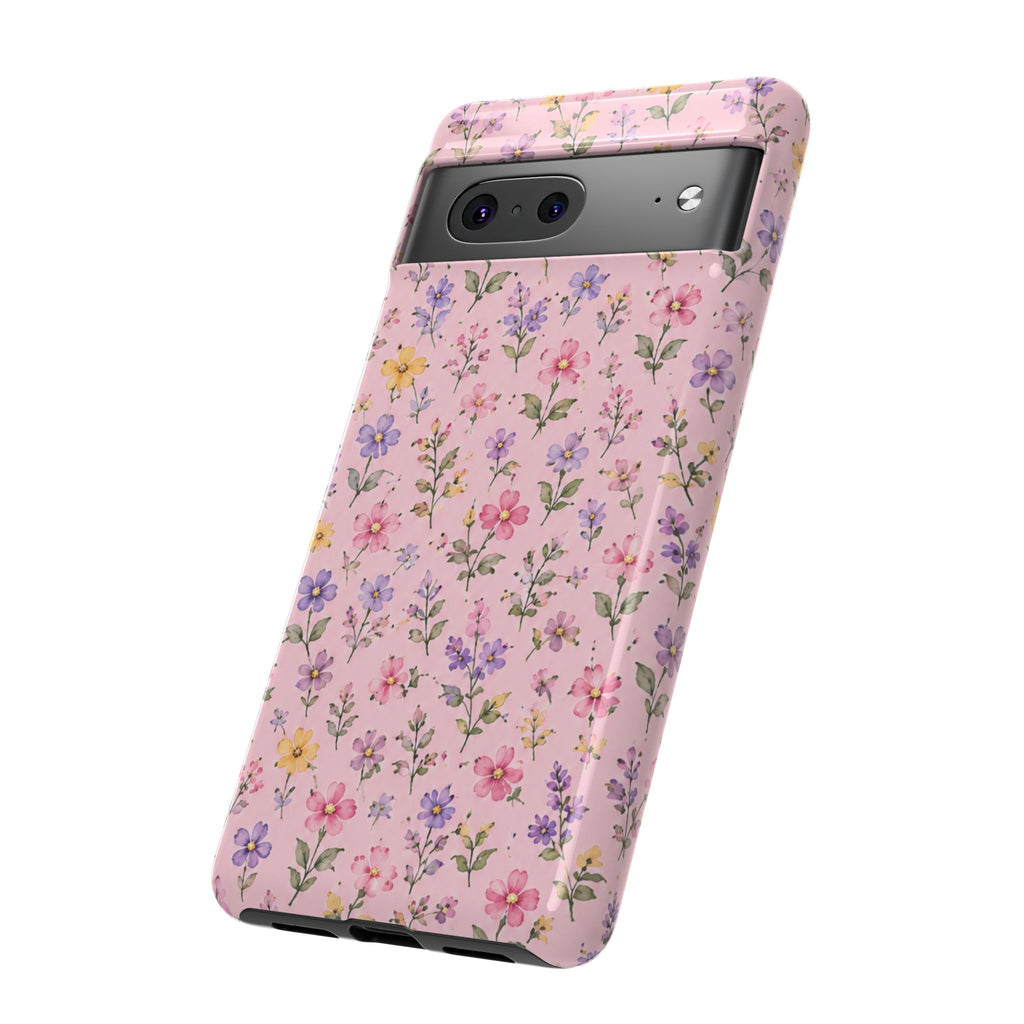 Floral Pink Tough Phone Case — Pastel Wildflower Protective Case