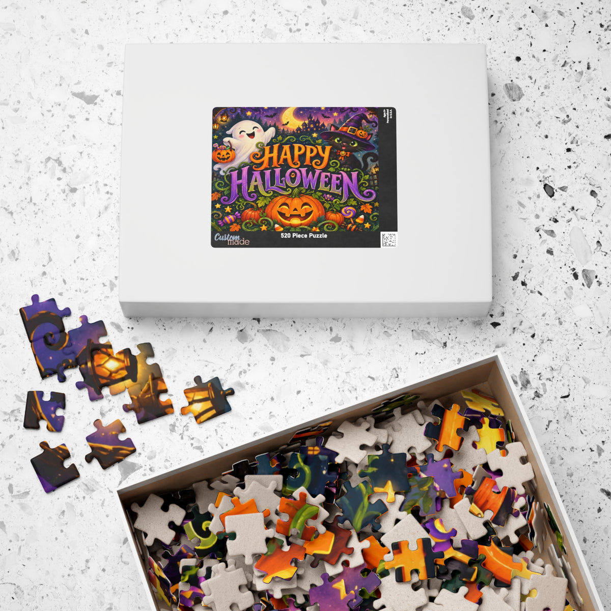 Happy Halloween Jigsaw Puzzle — Festive Pumpkin, Ghost & Witch Cat Puzzle (110/252/520/1014 pcs)