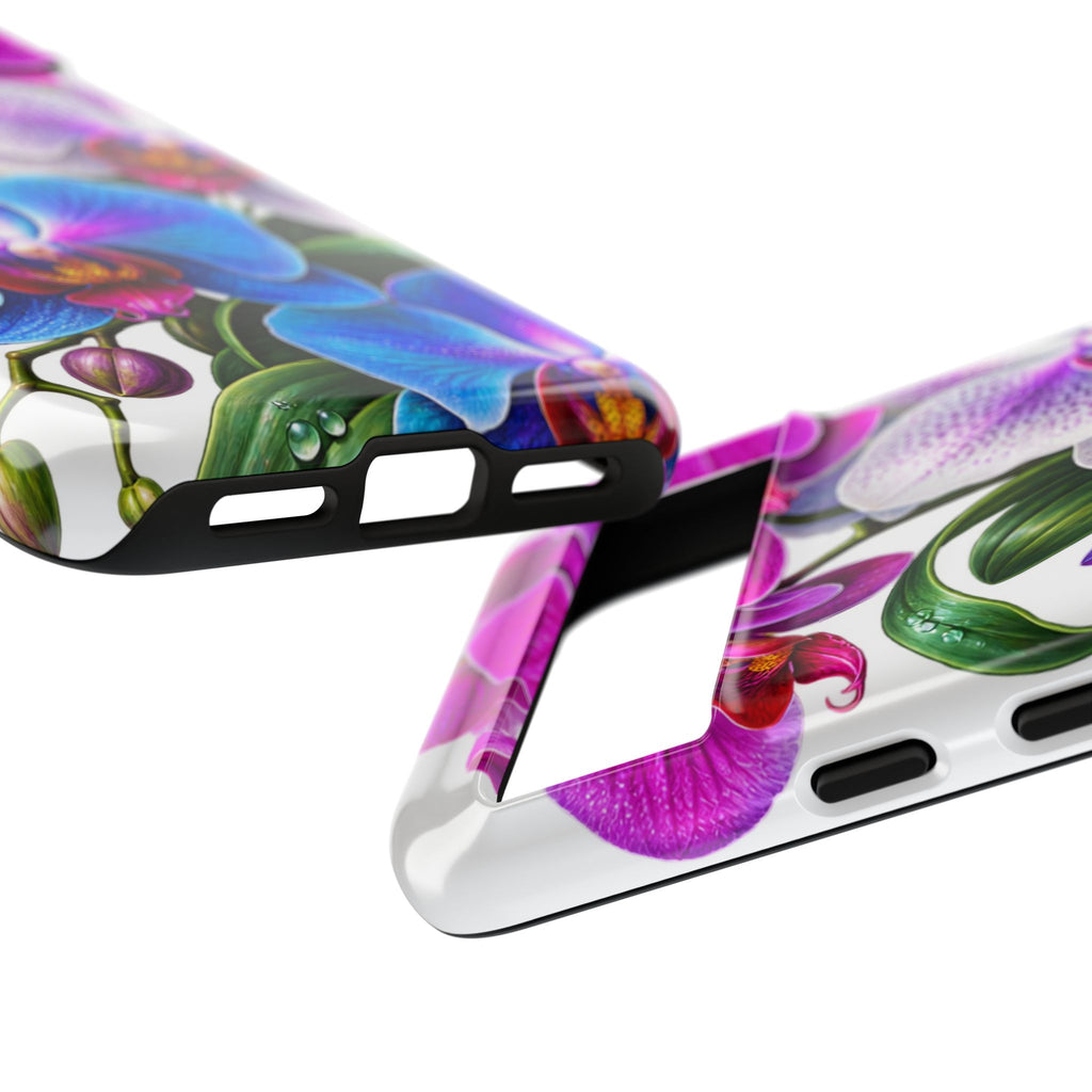 Orchid Floral Tough Phone Case – Vibrant Blue & Pink Orchid Protective Cover