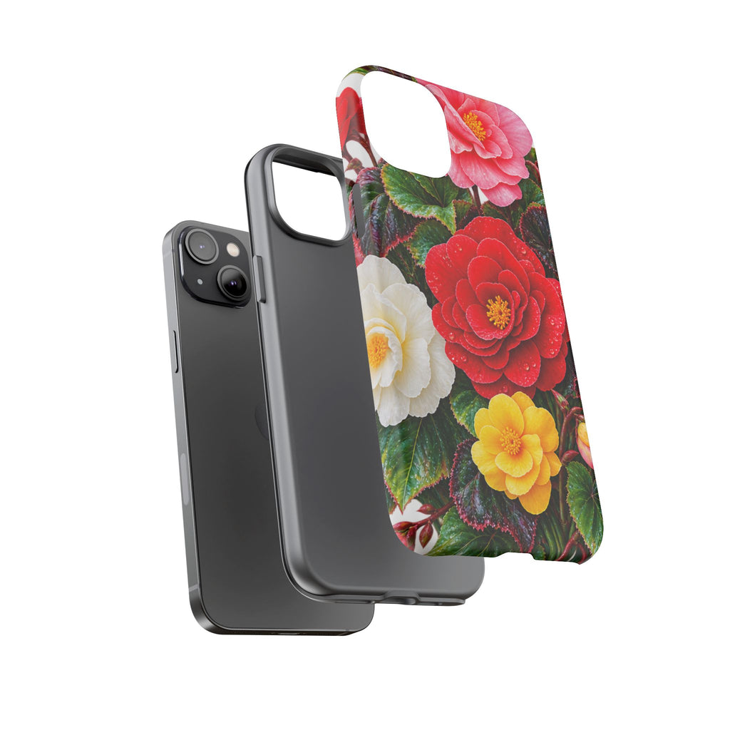 Floral Begonia Phone Case — Vibrant Red, Pink & Yellow Blossom Protective Cover